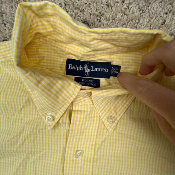 Ralph Lauren BLAKE Button Up Shirt Cotton Adult Size XL Yellow White Check S/S - Picture 6 of 8